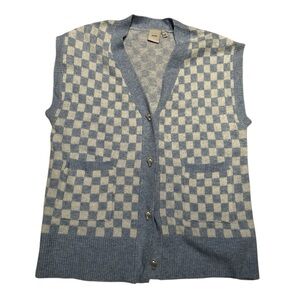 Ichi Checkered Blue and Cream Knit oversized Vest